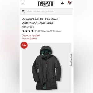 Women’s Black Large Duluth Ursa Major Down Parka